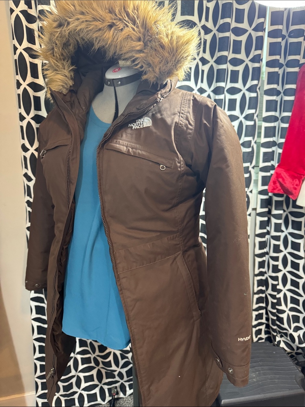 The North Face Brown Women's Trench Coat with Faux Fur Hood